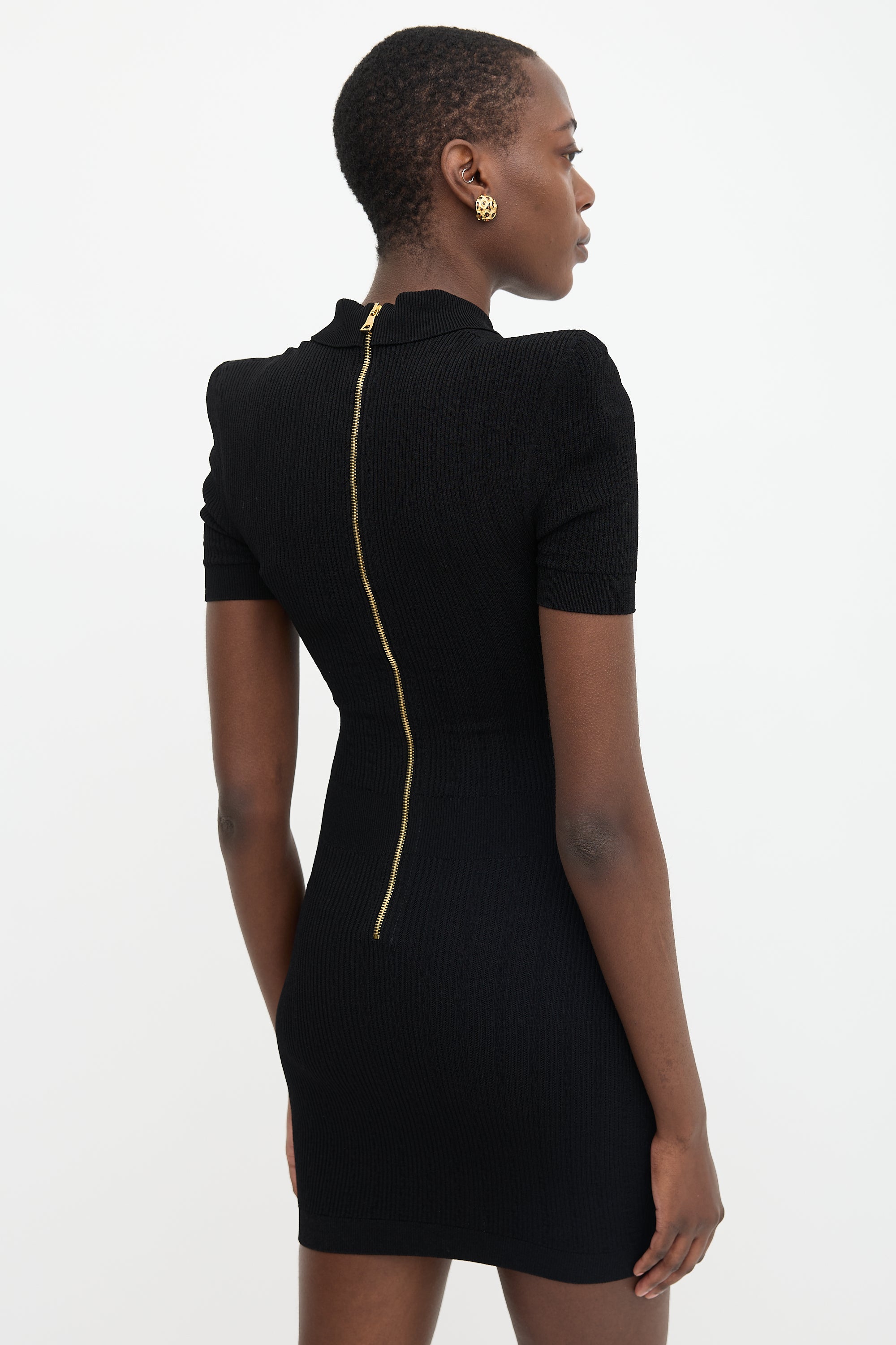 Balmain Ribbed Knit Polo Dress