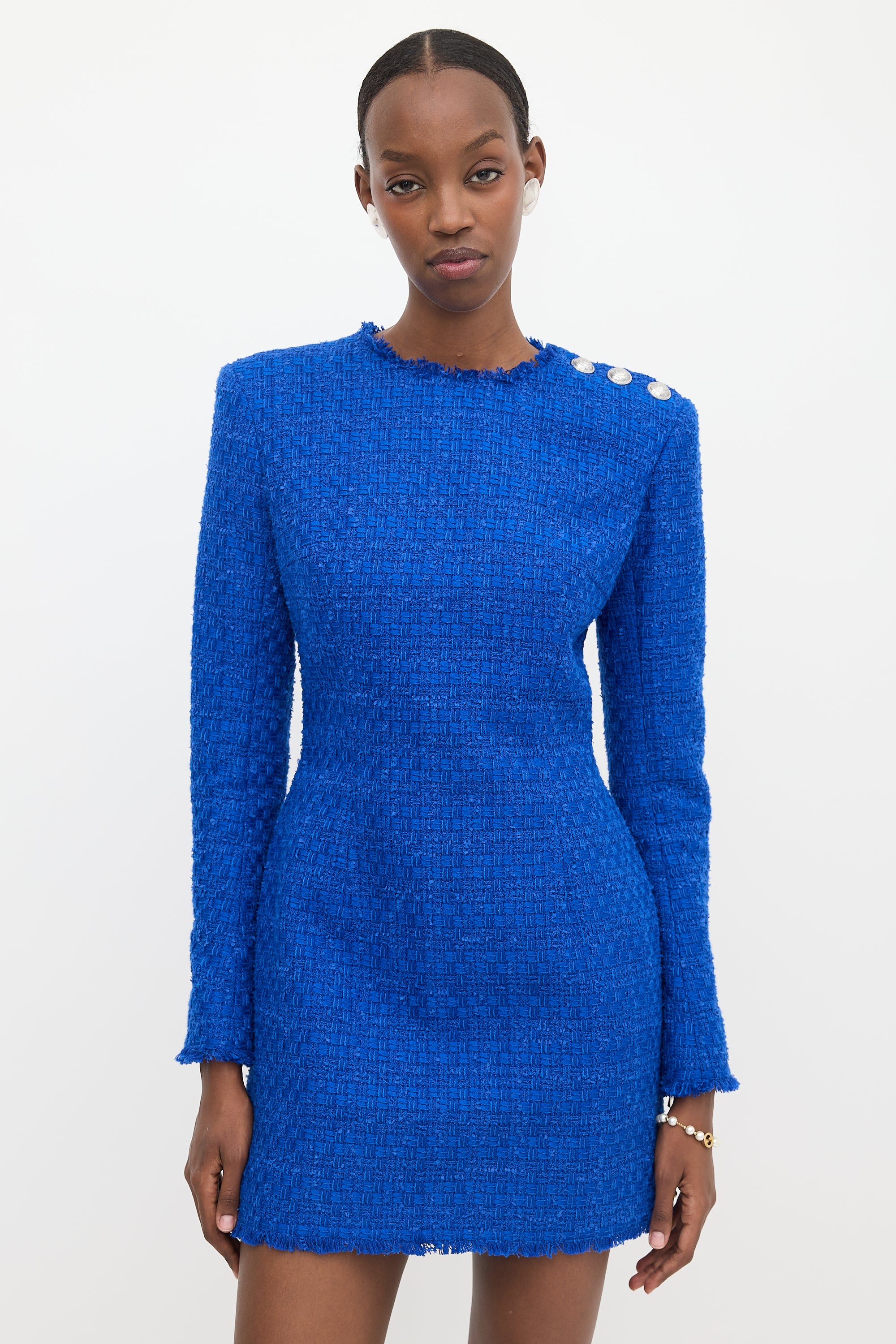 Balmain Tweed Long Sleeve Mini Dress