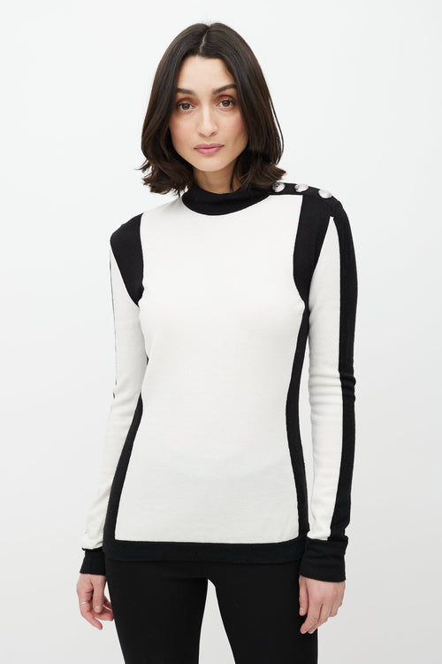 Balmain White & Black Cashmere Button Top