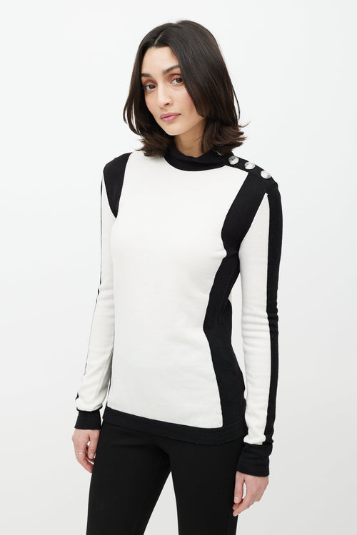 Balmain White & Black Cashmere Button Top