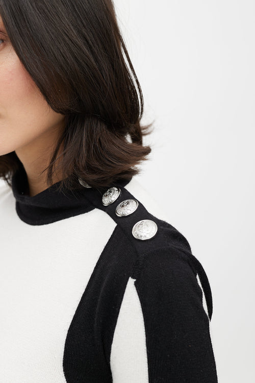 Balmain White & Black Cashmere Button Top