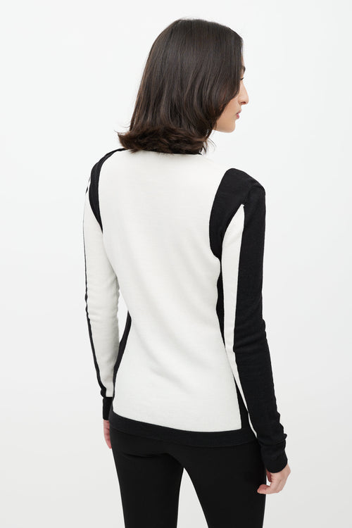 Balmain White & Black Cashmere Button Top