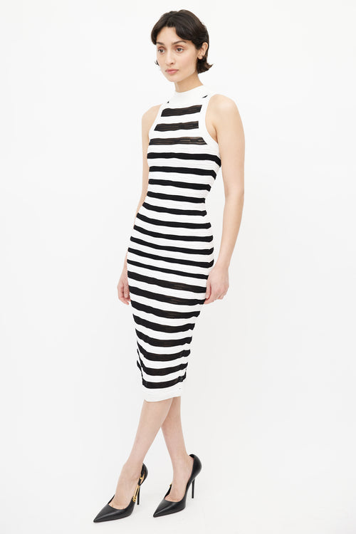 Balmain White & Black Stripe Bodycon Dress