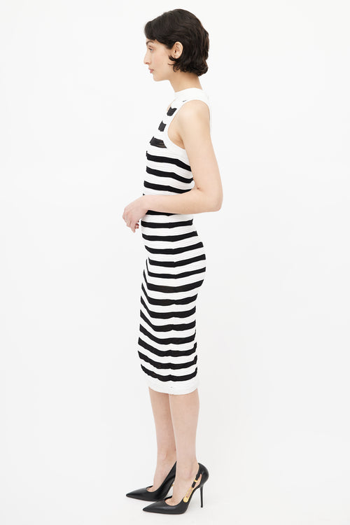 Balmain White & Black Stripe Bodycon Dress