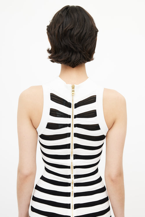 Balmain White & Black Stripe Bodycon Dress
