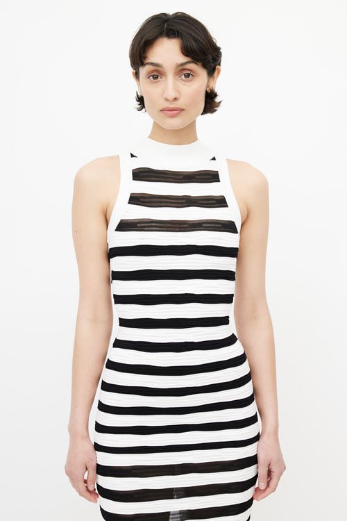 Balmain White & Black Stripe Bodycon Dress