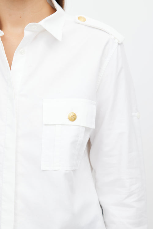 Balmain White & Gold Button Shirt