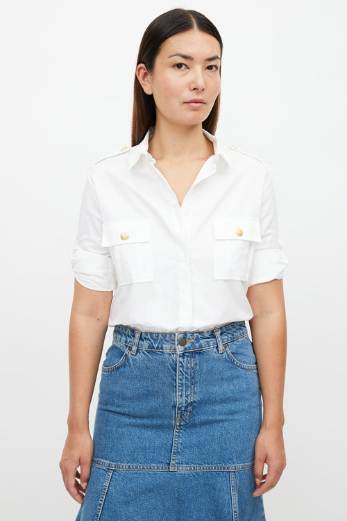 Balmain White & Gold Button Shirt