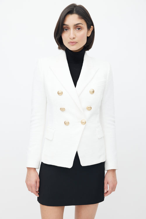 Balmain White & Gold Woven Double Breasted Blazer