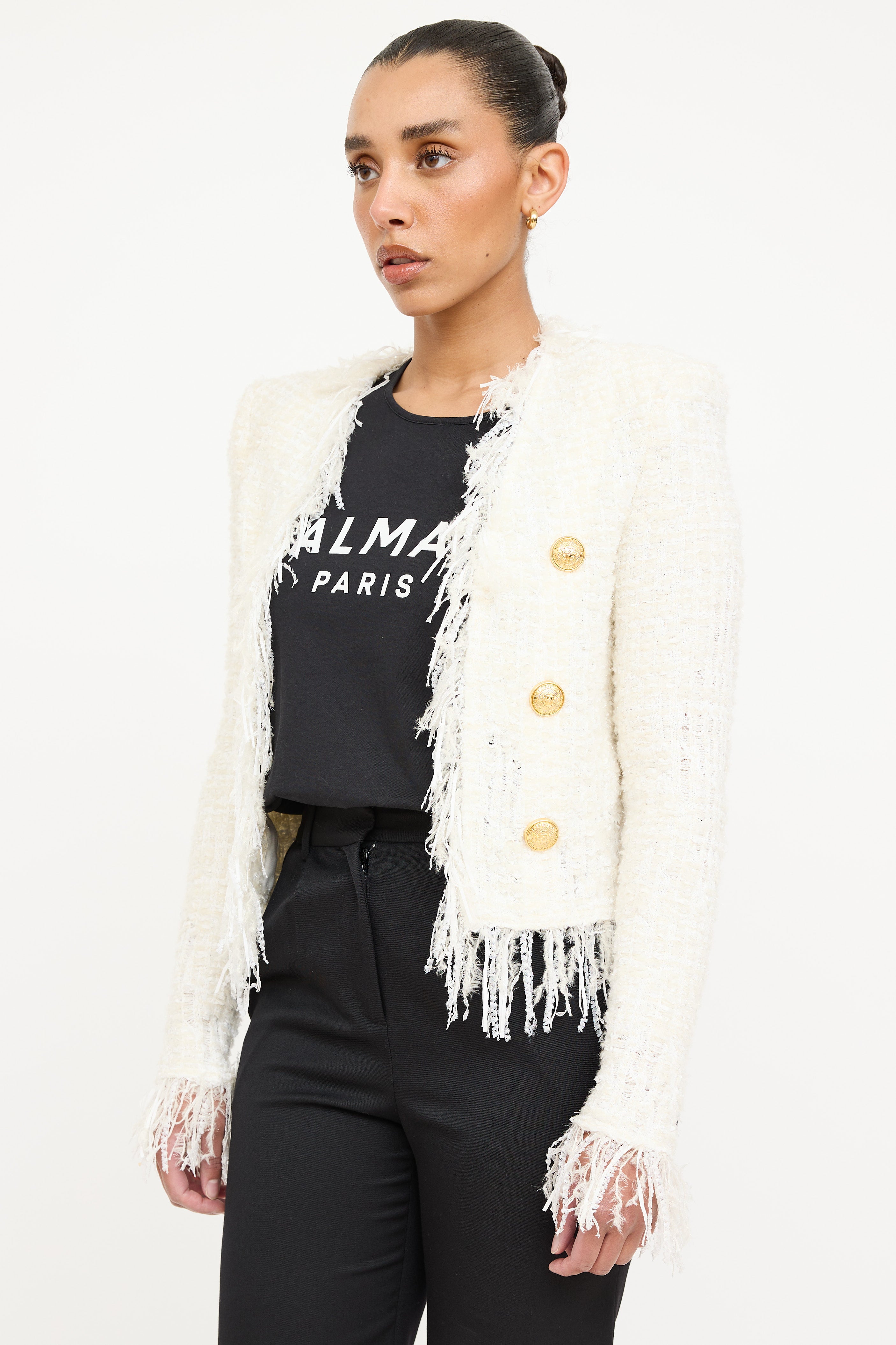 Balmain Tweed Fringe Jacket