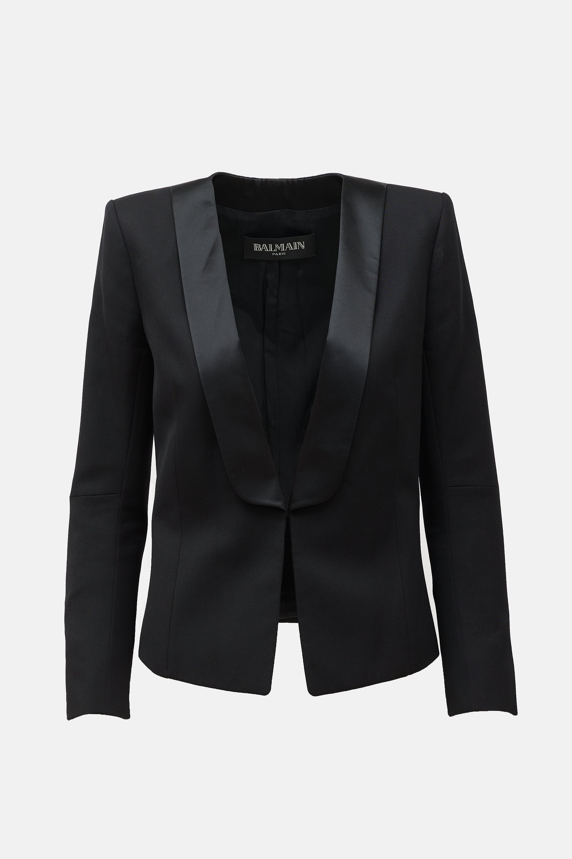 Balmain Wool Shawl Collar Cropped Jacket