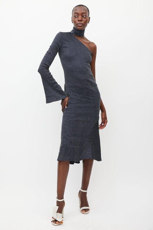 Beaufille Navy & White Hydrus One Shoulder Dress