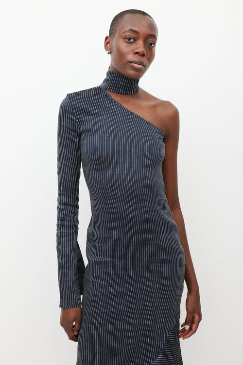 Beaufille Navy & White Hydrus One Shoulder Dress