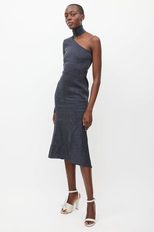 Beaufille Navy & White Hydrus One Shoulder Dress