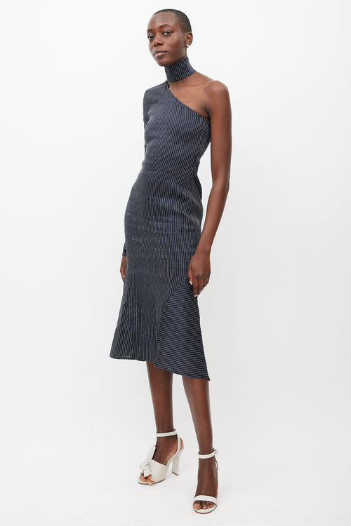 Beaufille Navy & White Hydrus One Shoulder Dress