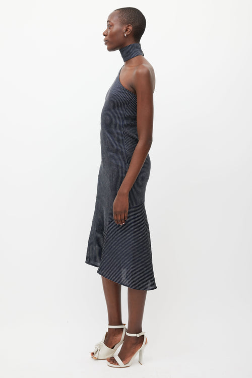 Beaufille Navy & White Hydrus One Shoulder Dress