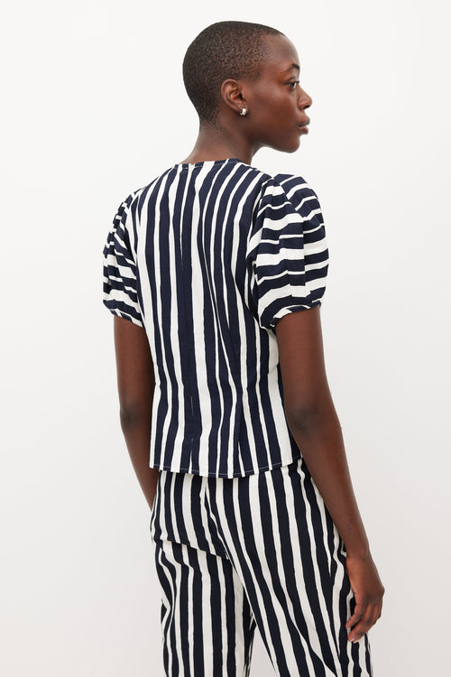 Beaufille White & Navy Ivey Striped Top