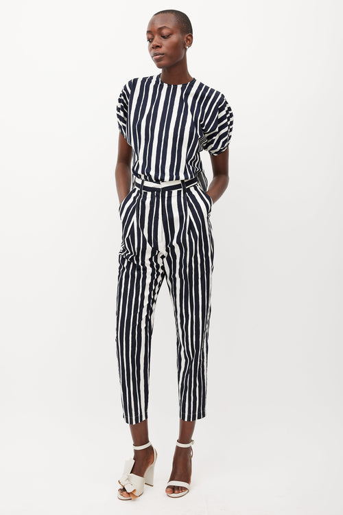 Beaufille White & Navy Nova Striped Trouser