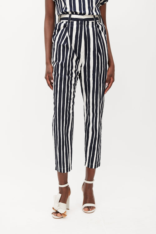 Beaufille White & Navy Nova Striped Trouser