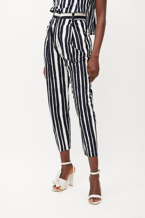 Beaufille White & Navy Nova Striped Trouser