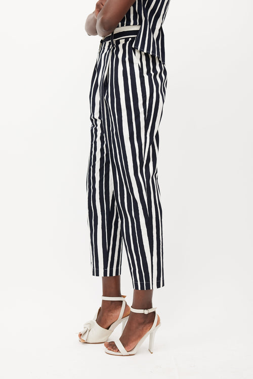 Beaufille White & Navy Nova Striped Trouser