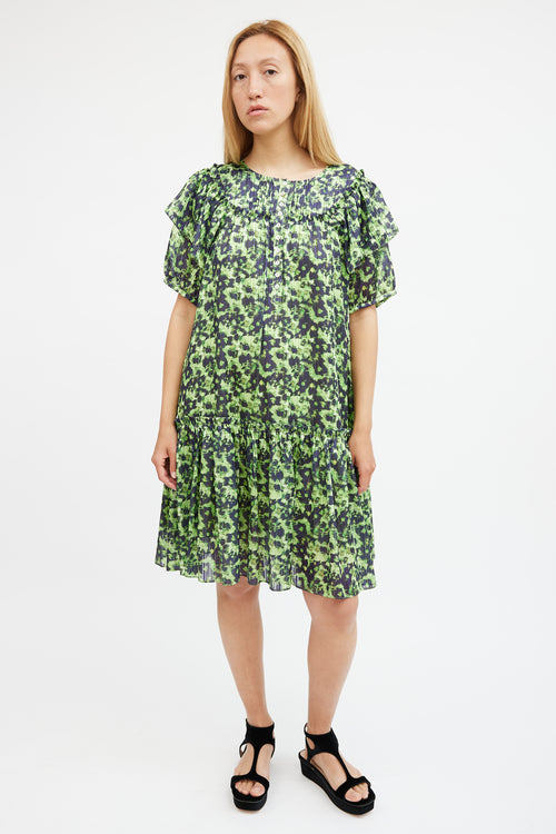 Birgitte Herskind Green & Navy Floral Tiered Midi Dress