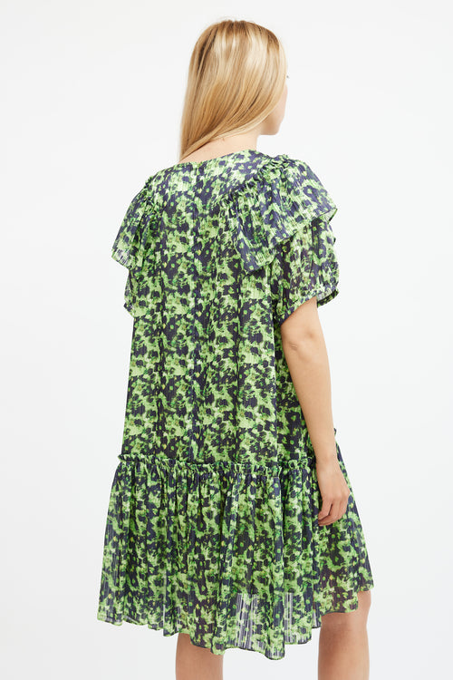 Birgitte Herskind Green & Navy Floral Tiered Midi Dress