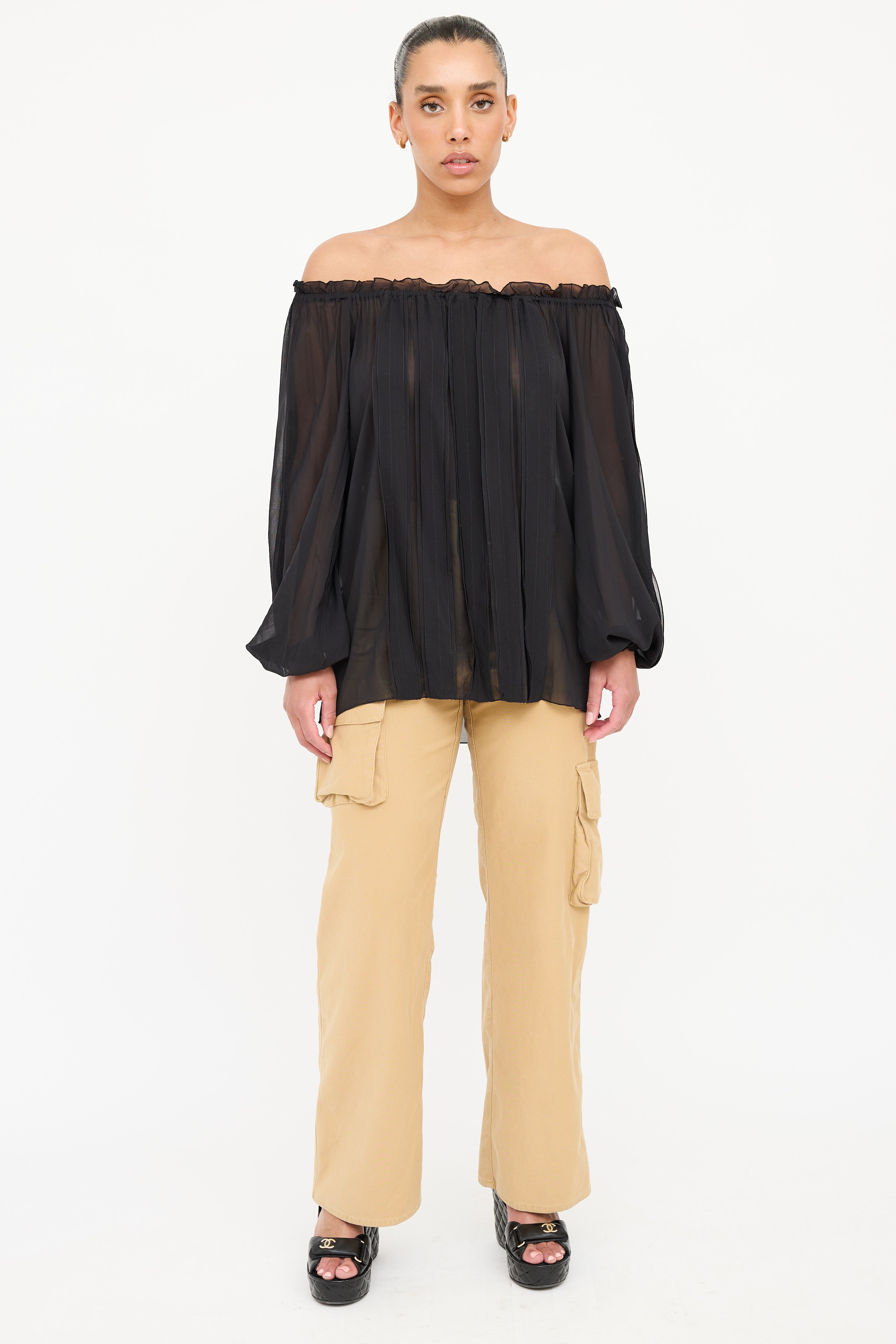 Blumarine Silk Sheer Off Shoulder Top