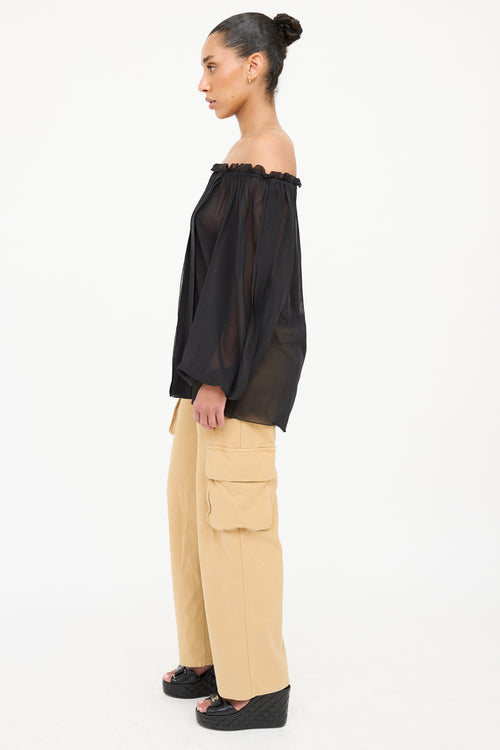 Blumarine Silk Sheer Off Shoulder Top