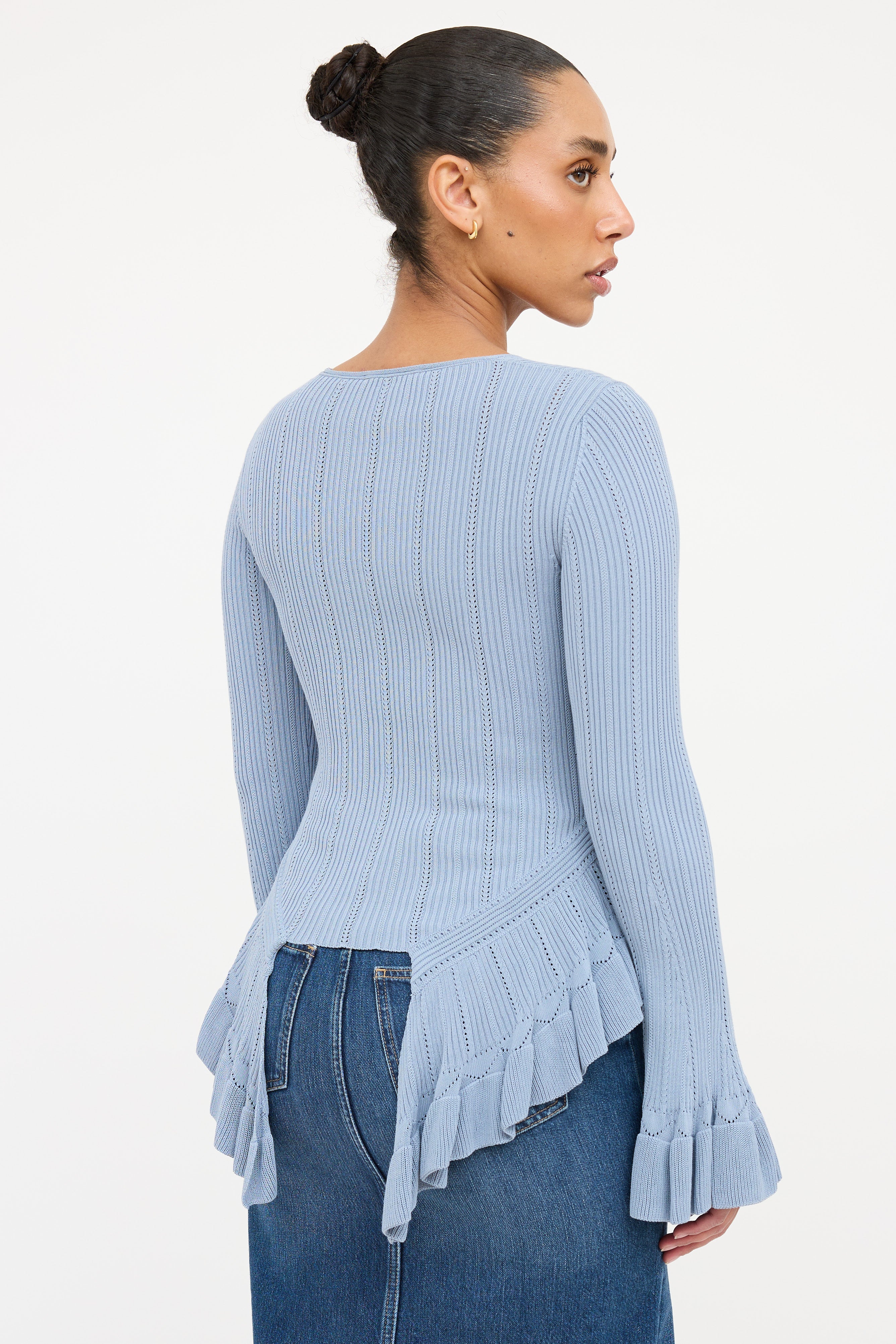 Blumarine Knit Ruffle Cardigan Top