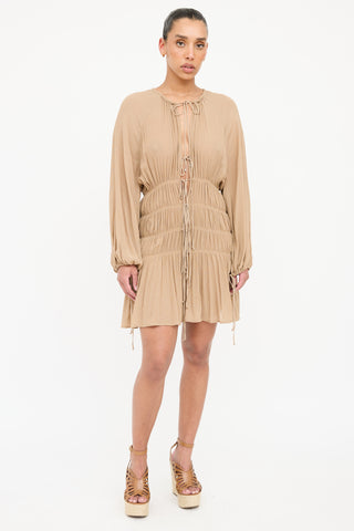 Blumarine Smock Shirred Longsleeve Dress