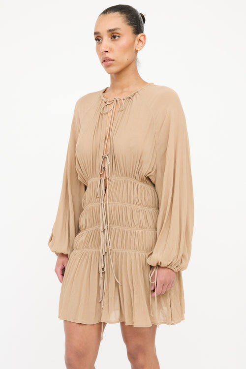 Blumarine Smock Shirred Longsleeve Dress