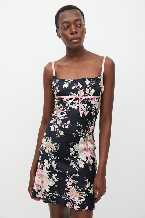 Blumarine Black & Multicolour Floral Silk Dress