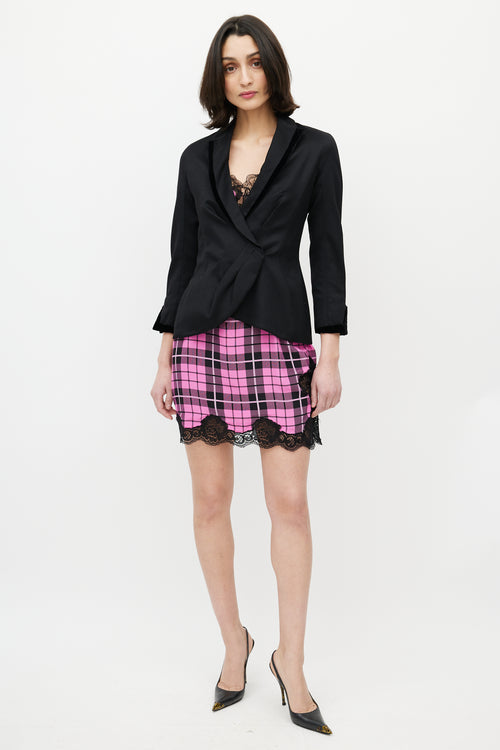 Blumarine Black Wool & Velvet Trim Peplum Blazer