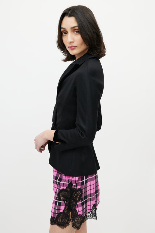 Blumarine Black Wool & Velvet Trim Peplum Blazer