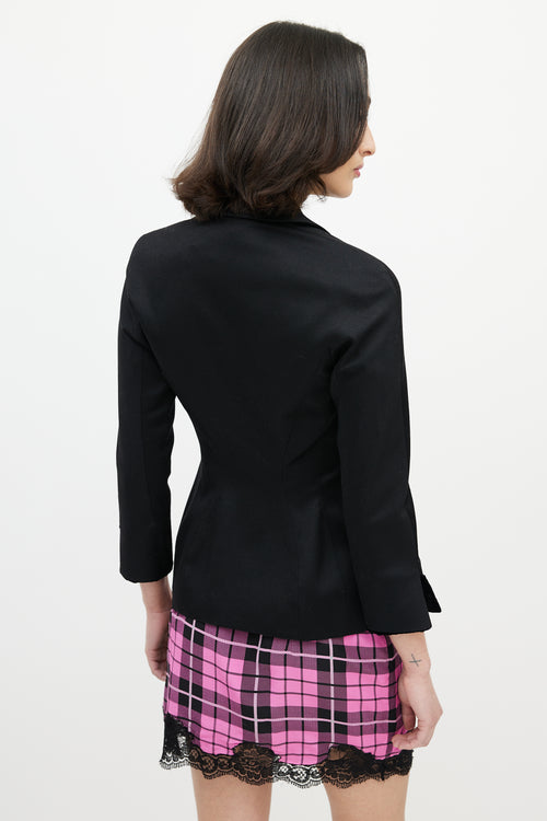 Blumarine Black Wool & Velvet Trim Peplum Blazer