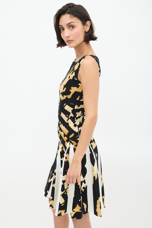 Blumarine Black & Yellow Knit Graphic Skater Dress