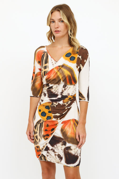 Blumarine Brown & Cream Printed Ruched Dress