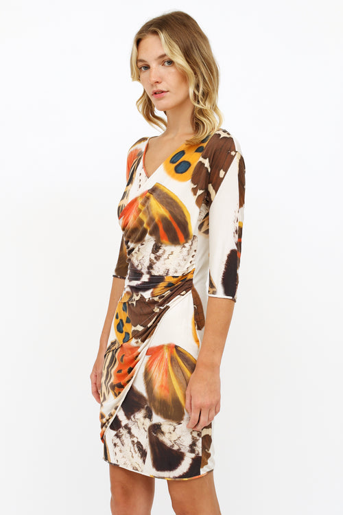 Blumarine Brown & Cream Printed Ruched Dress