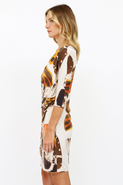 Blumarine Brown & Cream Printed Ruched Dress
