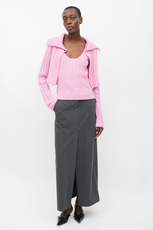 Blumarine Pink Cashmere Tank & Cardigan Set