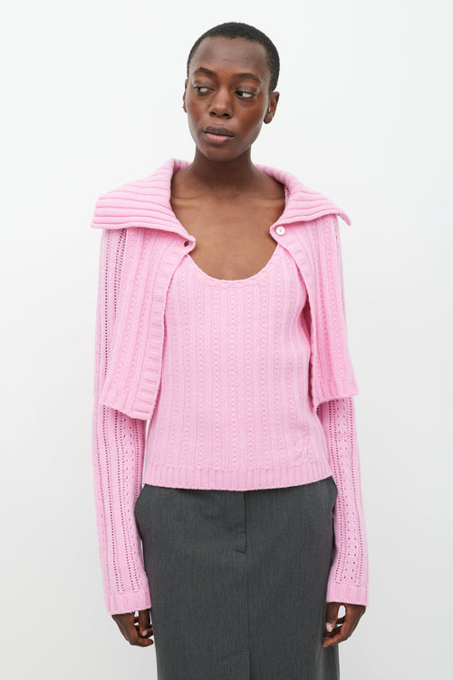 Blumarine Pink Cashmere Tank & Cardigan Set
