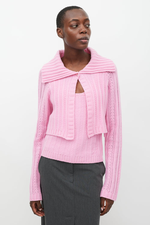 Blumarine Pink Cashmere Tank & Cardigan Set