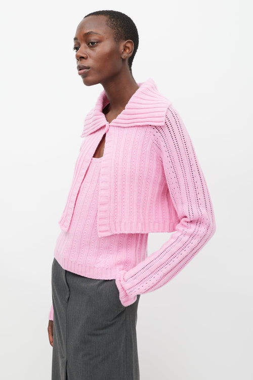 Blumarine Pink Cashmere Tank & Cardigan Set