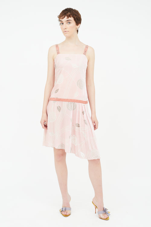 Blumarine Pink & Grey Velvet Floral Dress