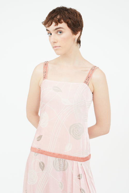 Blumarine Pink & Grey Velvet Floral Dress