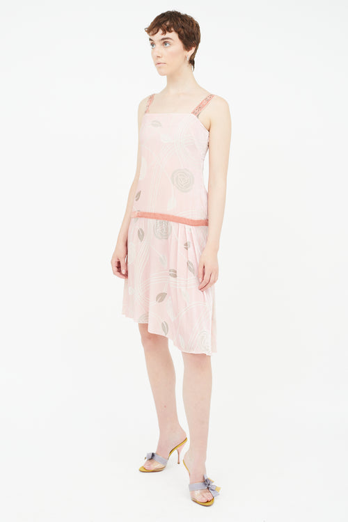 Blumarine Pink & Grey Velvet Floral Dress