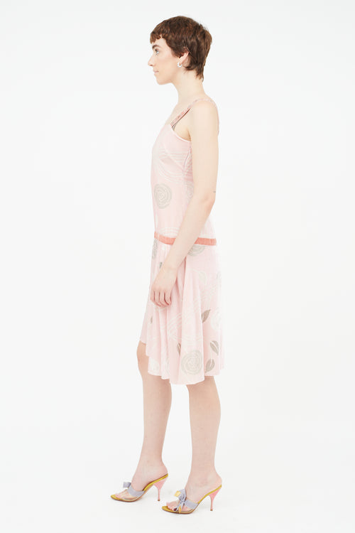 Blumarine Pink & Grey Velvet Floral Dress