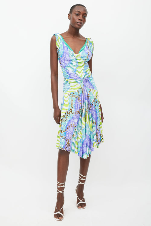Blumarine Purple & Multicolour Printed Draped Dress