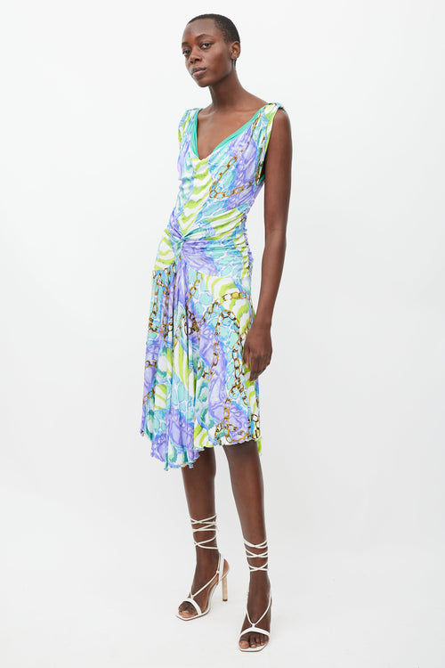 Blumarine Purple & Multicolour Printed Draped Dress
